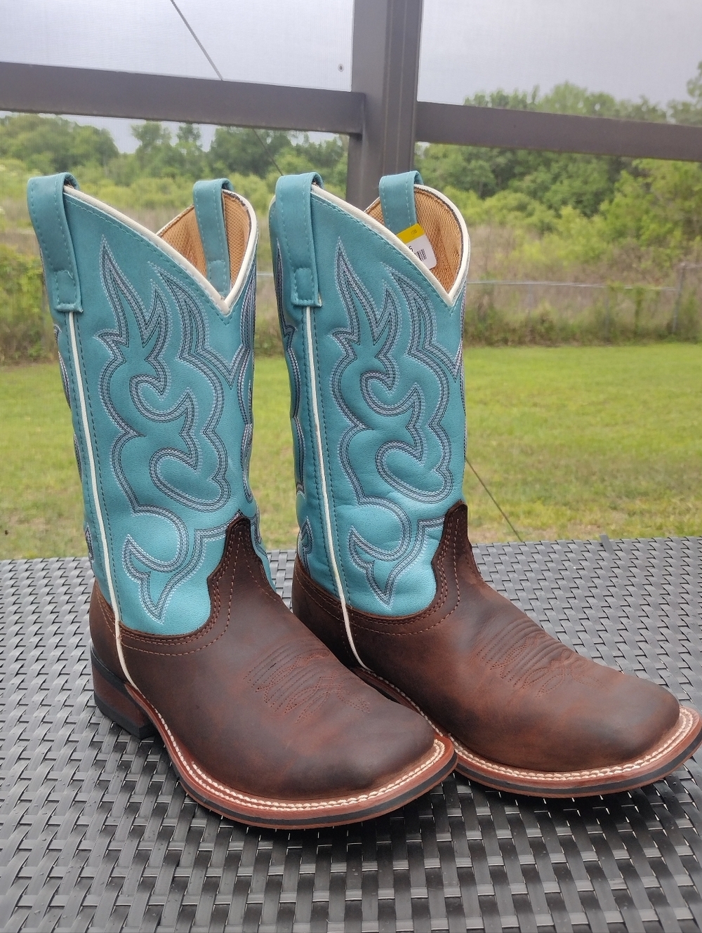 Laredo Mesquite Stockman Boot Turquoise Shaft Brown Leather Western Cowboy Boots